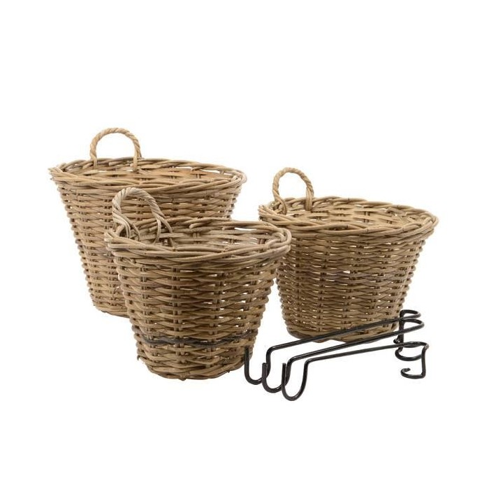 SET 3 CESTI VIMINI LEGNO NATURALI PER ALBERO